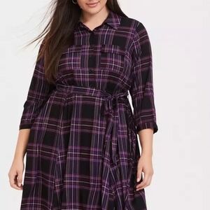 Torrid Black Purple Plaid Shirt Dress Size 2